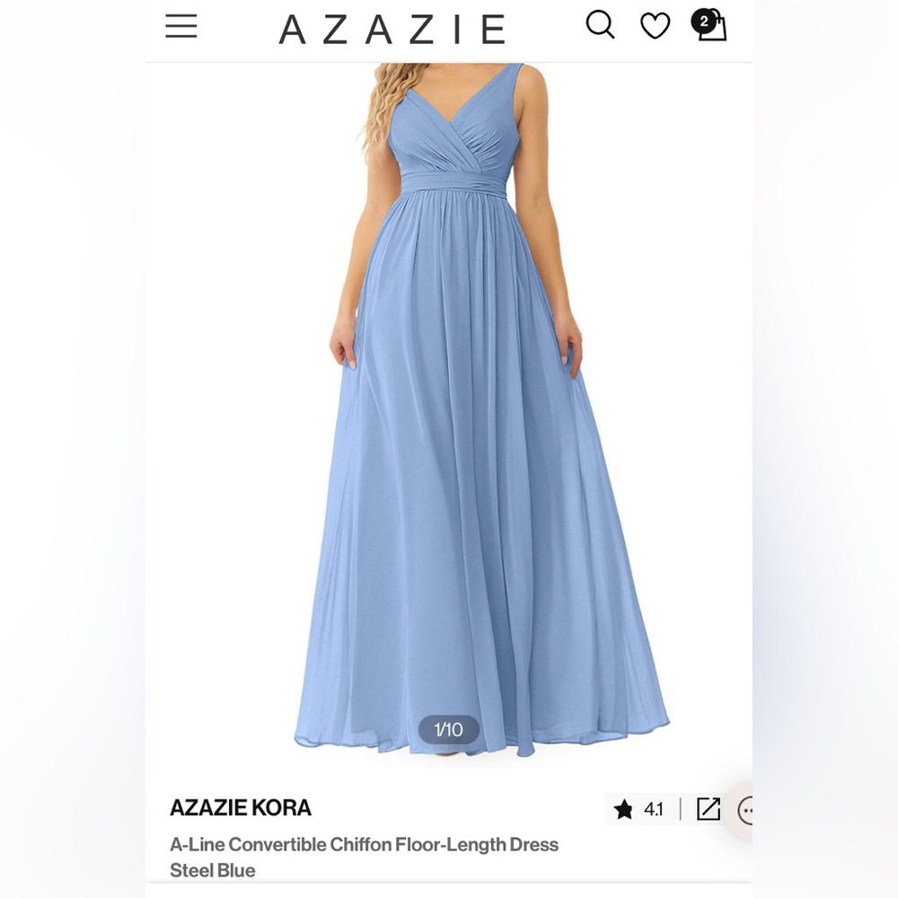 Azazie Kora Steel Blue Chiffon Gown
